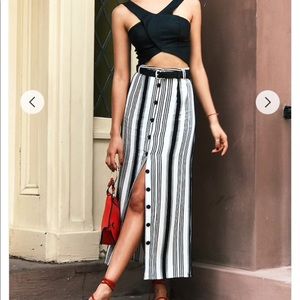 Striped Front-button Maxi Skirt